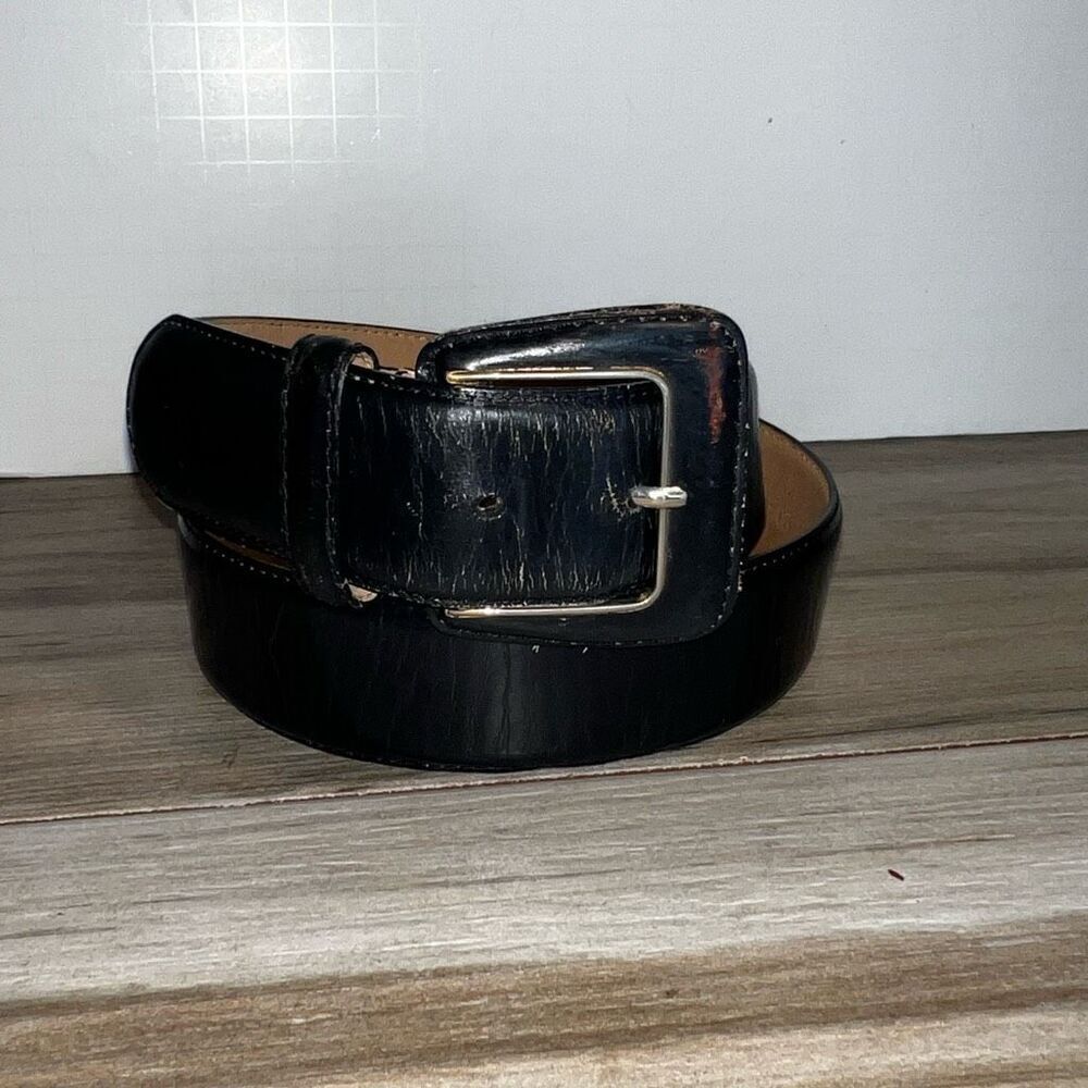 Investments Vintage Italian Leather Belt Womens Large Black Silver Accents Retro